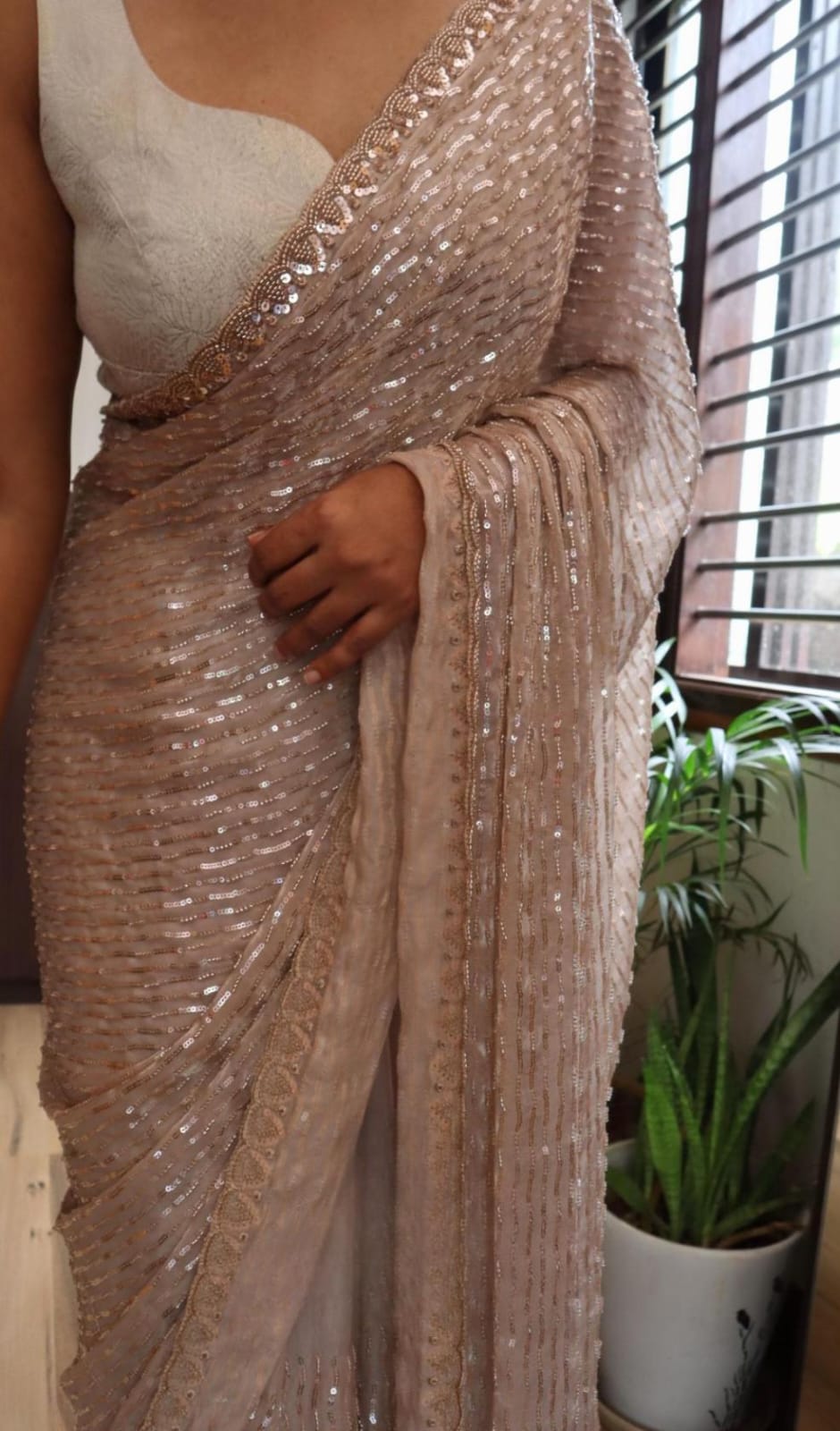 Pure and elegant chinon silk sarees with full handwork 4 Pure and elegant chinon silk sarees with full handwork