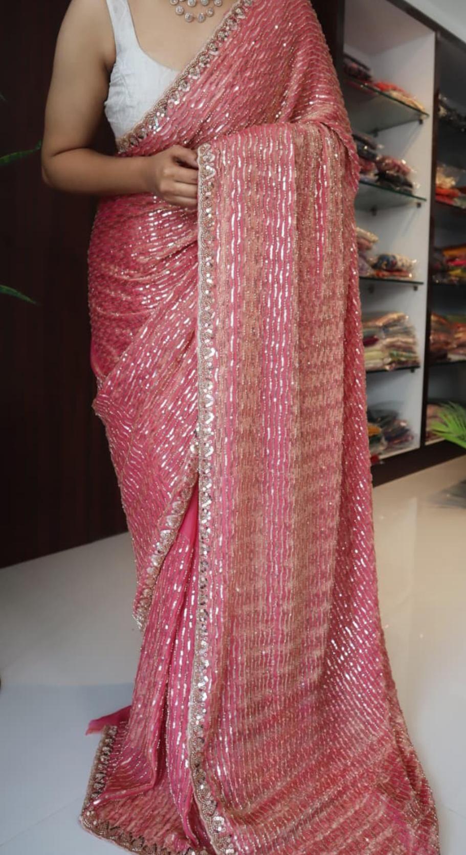 Pure and elegant chinon silk sarees with full handwork 6 Pure and elegant chinon silk sarees with full handwork