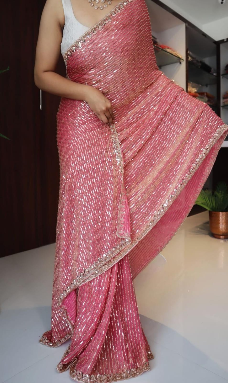 Pure and elegant chinon silk sarees with full handwork 7 Pure and elegant chinon silk sarees with full handwork - Image 7