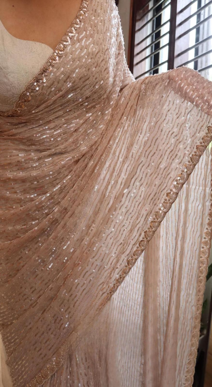 Pure and elegant chinon silk sarees with full handwork 5 Pure and elegant chinon silk sarees with full handwork - Image 5