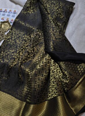 Pure crepe brocade Mysore silk saree | Black