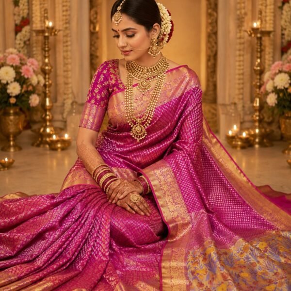 Pure kanchipattu resham warp 1g floral brocade