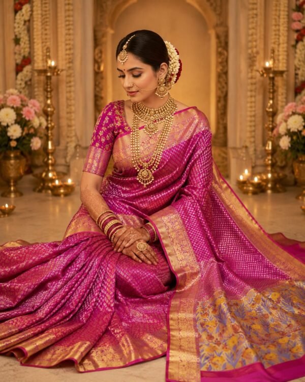 Pure kanchipattu resham warp 1g floral brocade