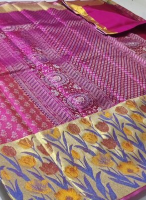 Pure kanchipattu resham warp 1g floral brocade