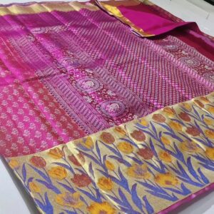 Pure kanchipattu resham warp 1g floral brocade
