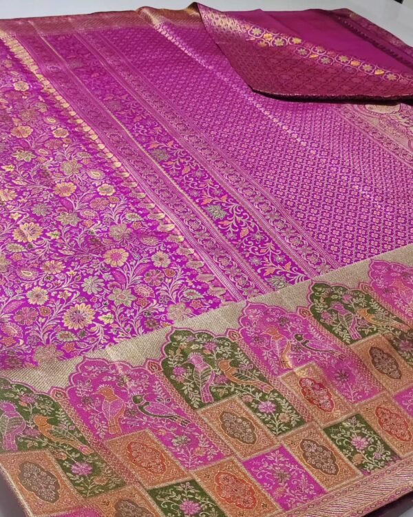 Pure kanchipattu resham warp 2g floral brocade
