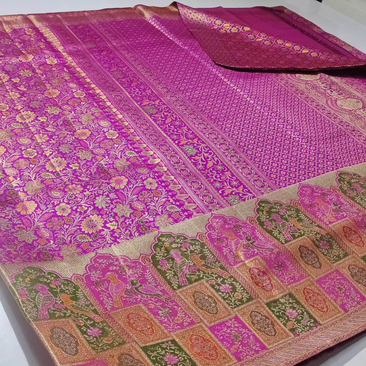 Pure kanchipattu resham warp 2g floral brocade