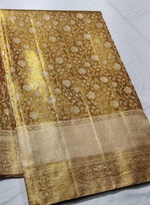 Pure kanchipattu tissue gold with silver jari brocade