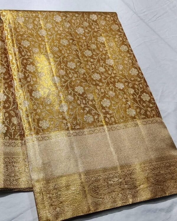 Pure kanchipattu tissue gold with silver jari brocade