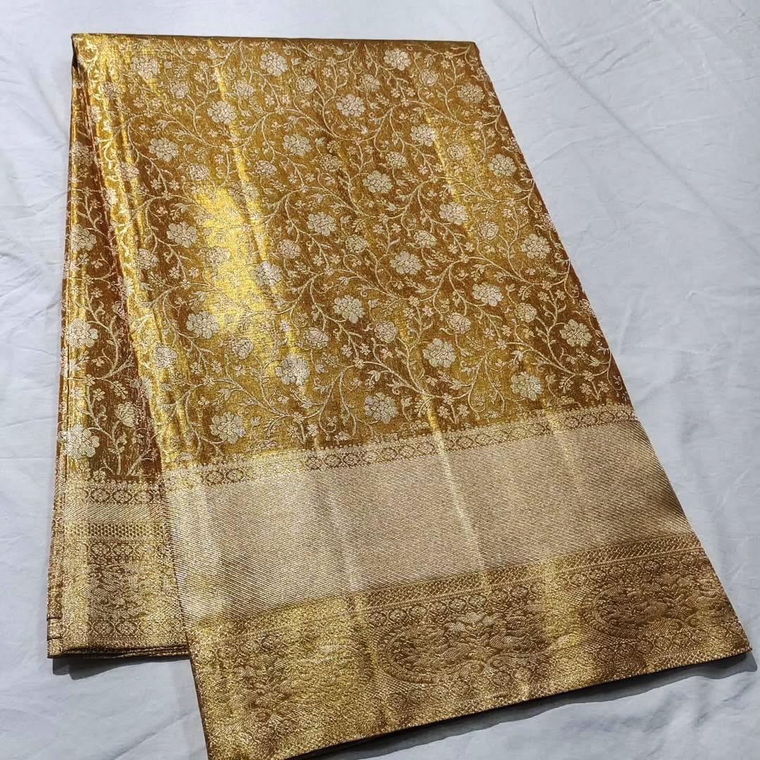 Pure kanchipattu tissue gold with silver jari brocade 1 Pure kanchipattu tissue gold with silver jari brocade