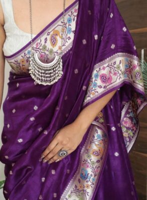 Pure tussar silk sarees in silver zari 