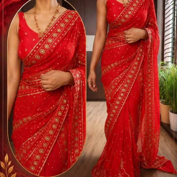 Red pure georgette saree