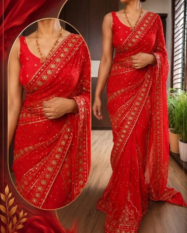 Red pure georgette saree