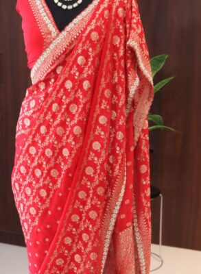 Red pure khaddi georgette saree