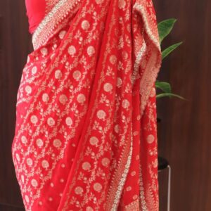 Red pure khaddi georgette saree