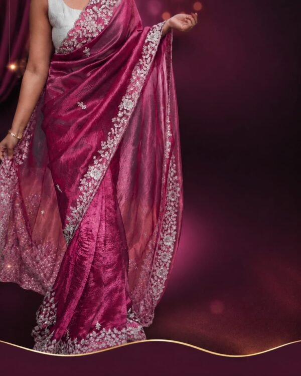 Crushed banarasi pure tissue silk saree