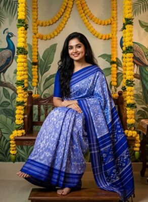 Ikkat silk sarees in Royal Blue and Silver
