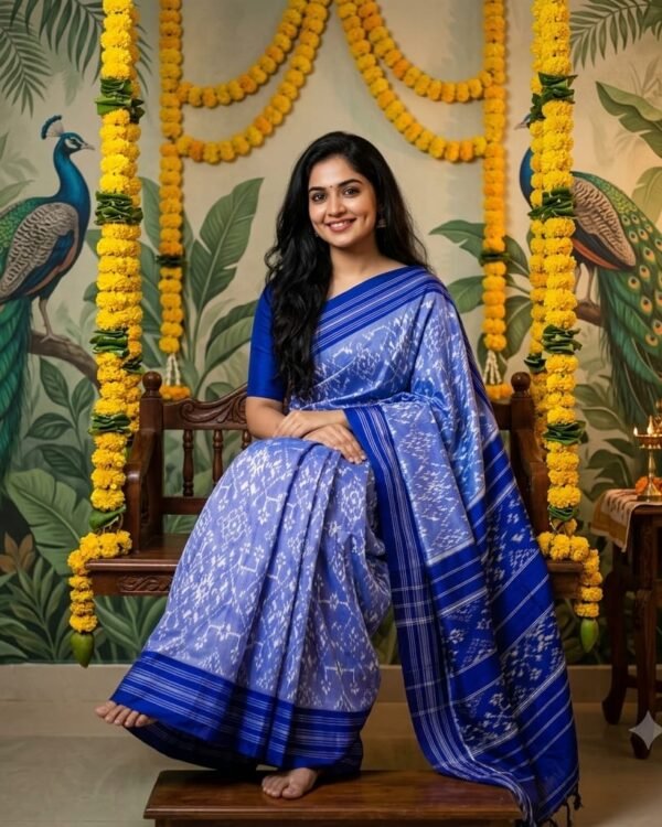 Ikkat silk sarees in Royal Blue and Silver