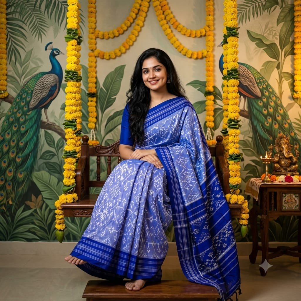 Ikkat silk sarees 1 Ikkat silk sarees in Royal Blue and Silver