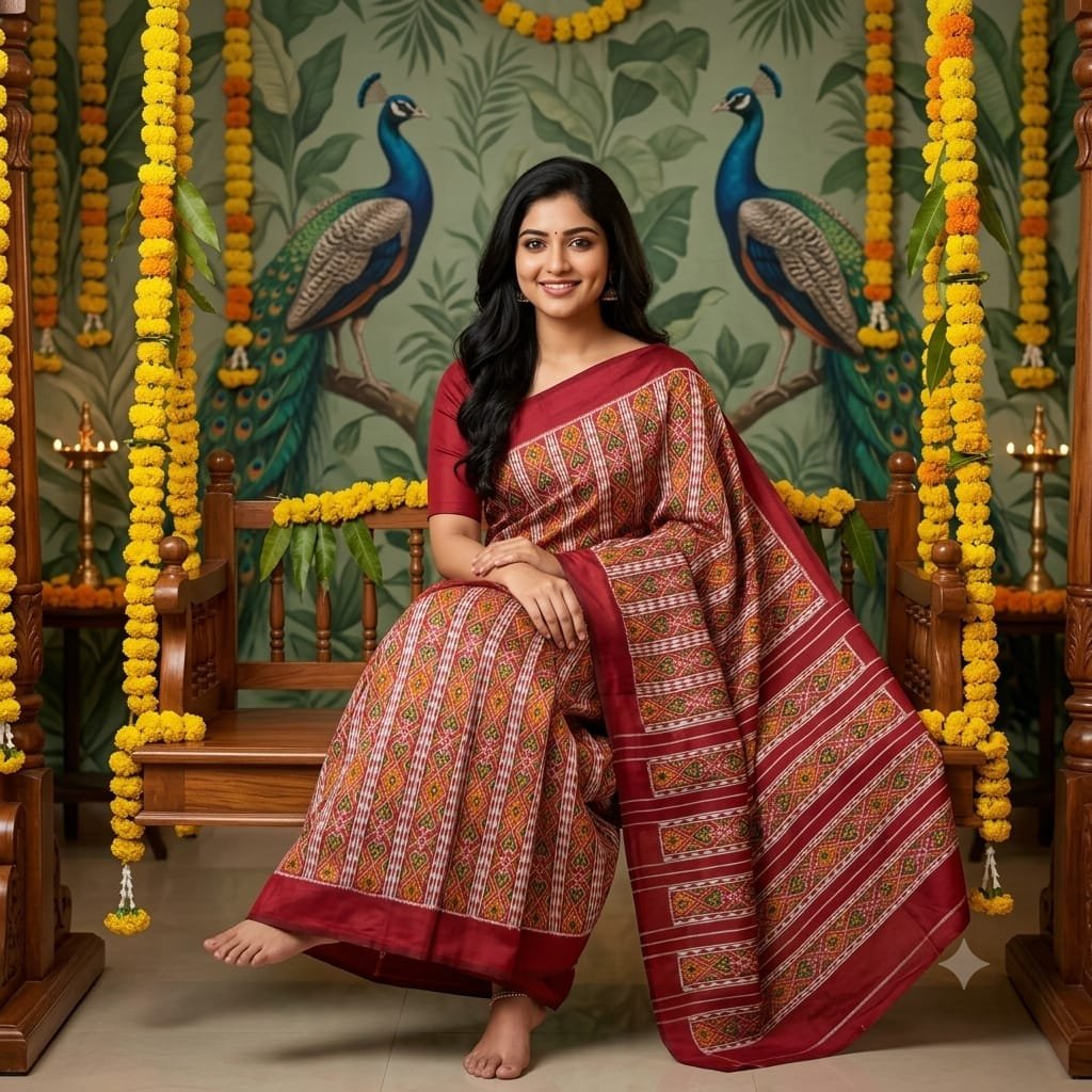Ikkat silk sarees 3 Ikkat silk sarees in Mustard and Maroon