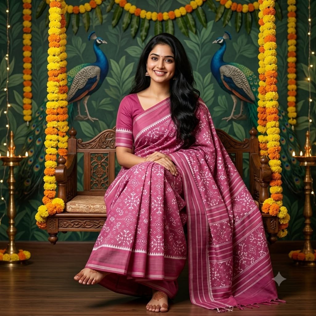 Ikkat silk sarees 5 Ikkat silk sarees in Mauve Pink