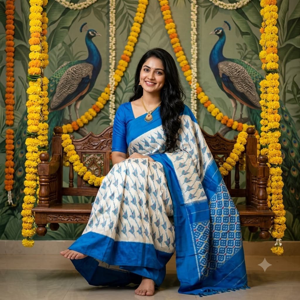 Ikkat silk sarees 6 Ikkat silk sarees in Cream and Blue