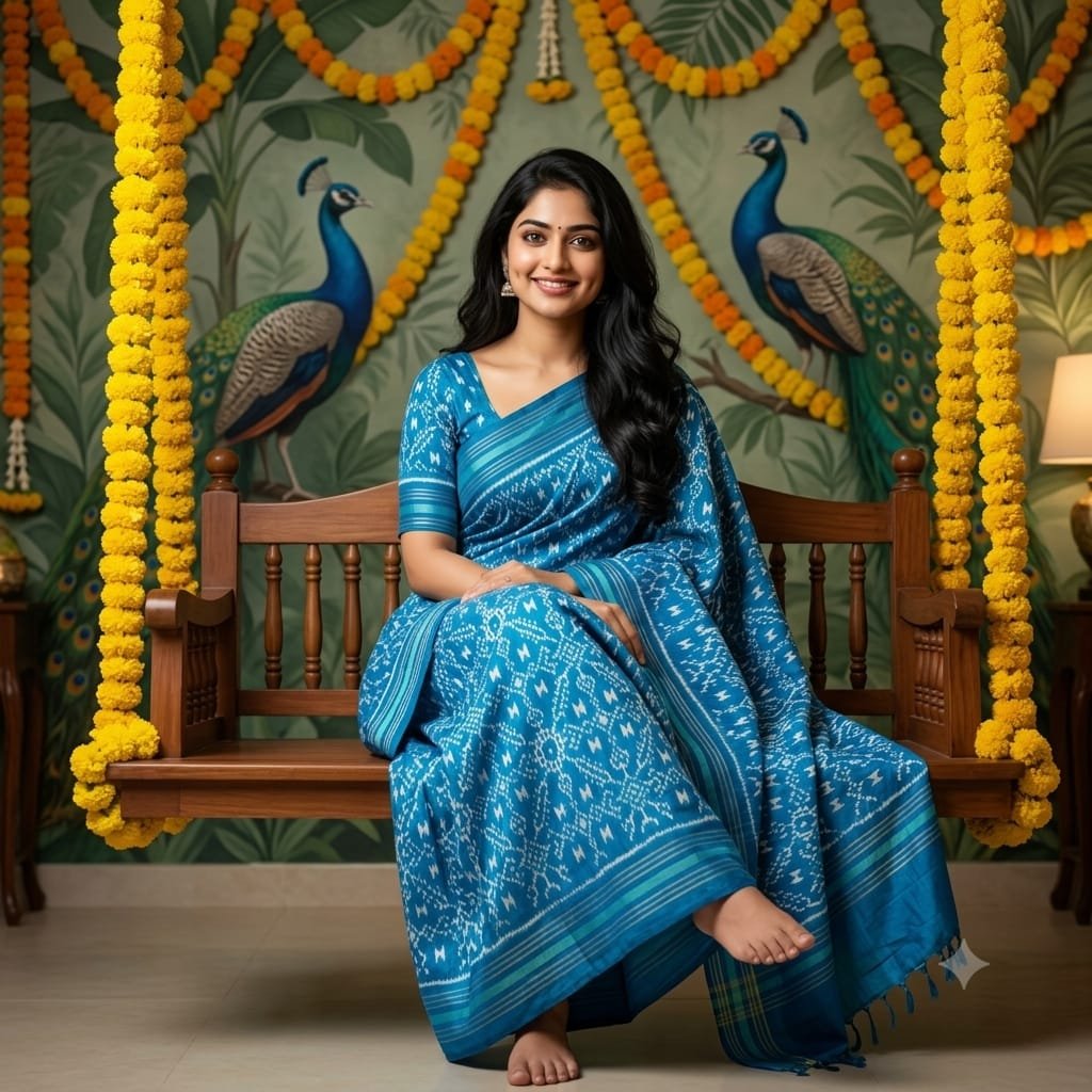 Ikkat silk sarees 7 Ikkat silk sarees in Turquoise Blue