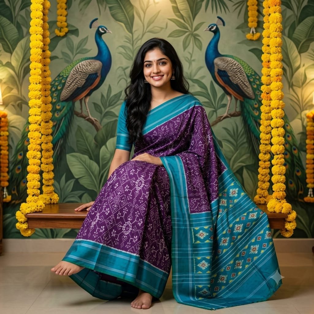 Ikkat silk sarees 9 Ikkat silk sarees in Purple and Teal
