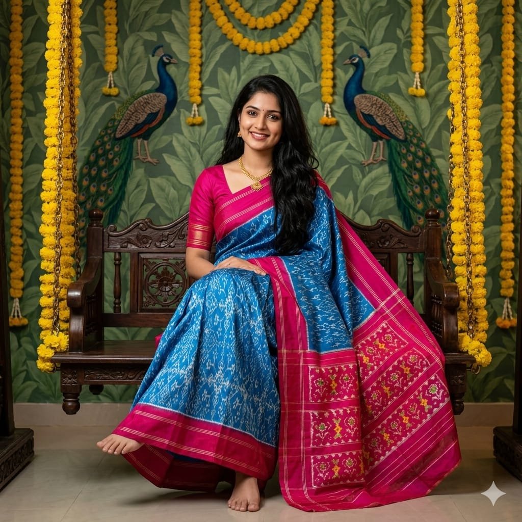 Ikkat silk sarees 2 Ikkat silk sarees in Teal and Pink