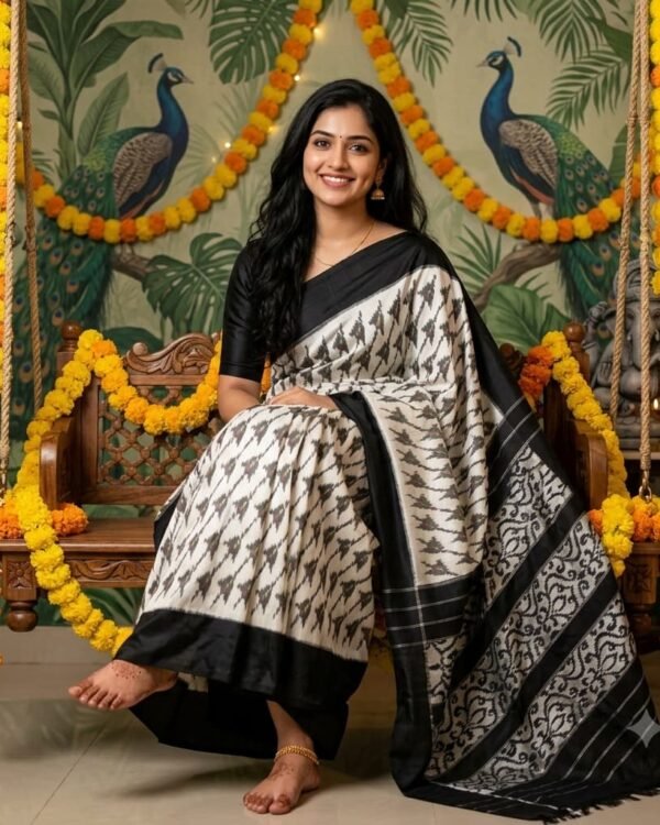 Pochampally ikkat sarees in Cream and Black
