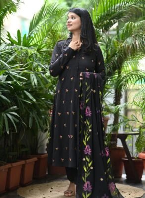 Black A Line Pure Cotton Kurti Set