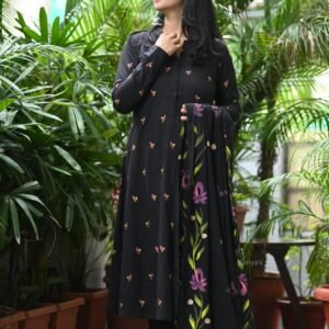 Black A Line Pure Cotton Kurti Set