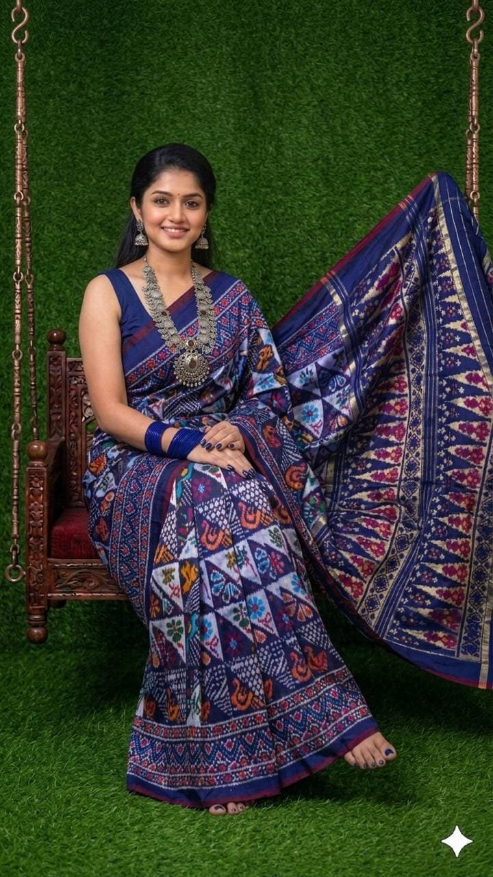 Ikkat designer silk sarees with a check border 1 Ikkat designer silk sarees with a check border