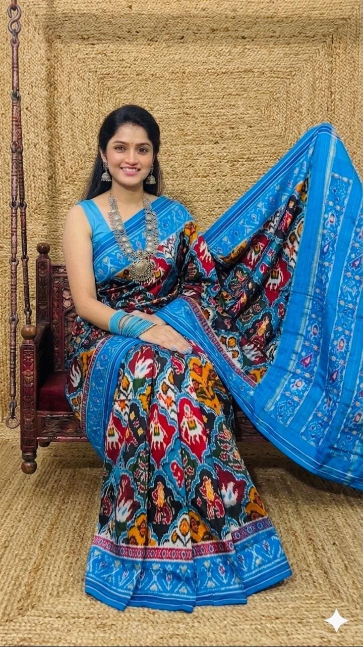 Ikkat designer silk sarees with a check border 2 Ikkat designer silk sarees with a check border