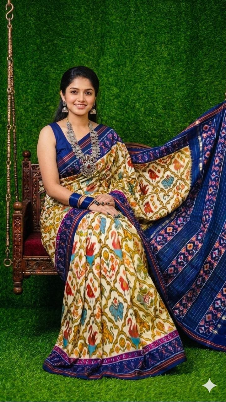 Ikkat designer silk sarees with a check border 3 Ikkat designer silk sarees with a check border