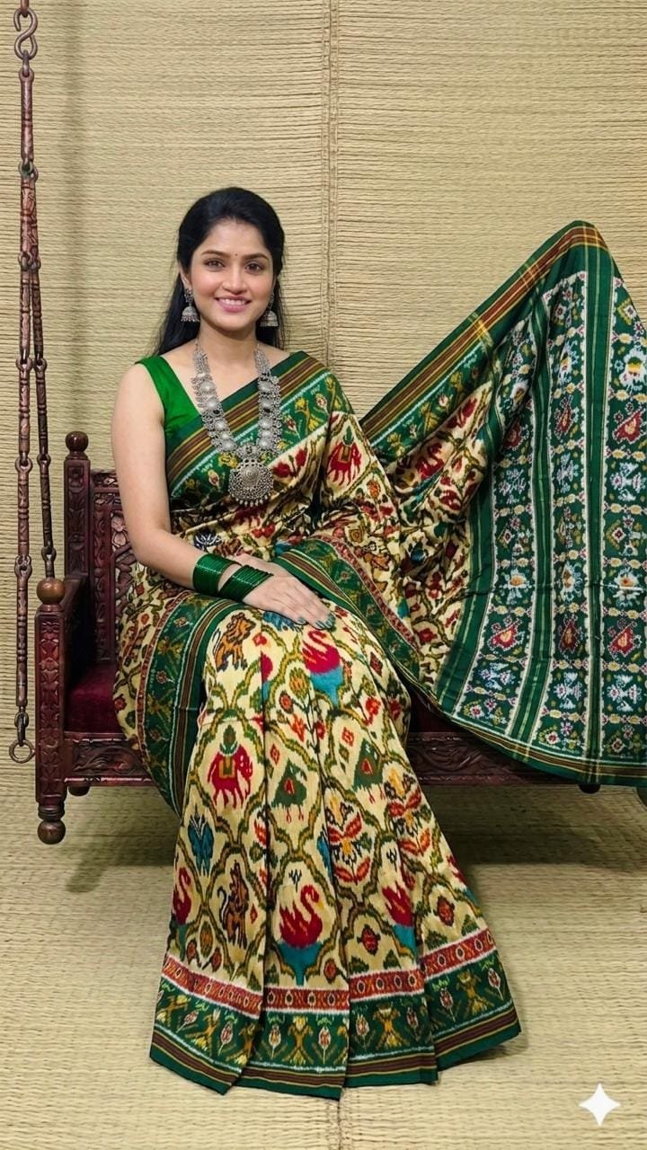 Ikkat designer silk sarees with a check border 4 Ikkat designer silk sarees with a check border