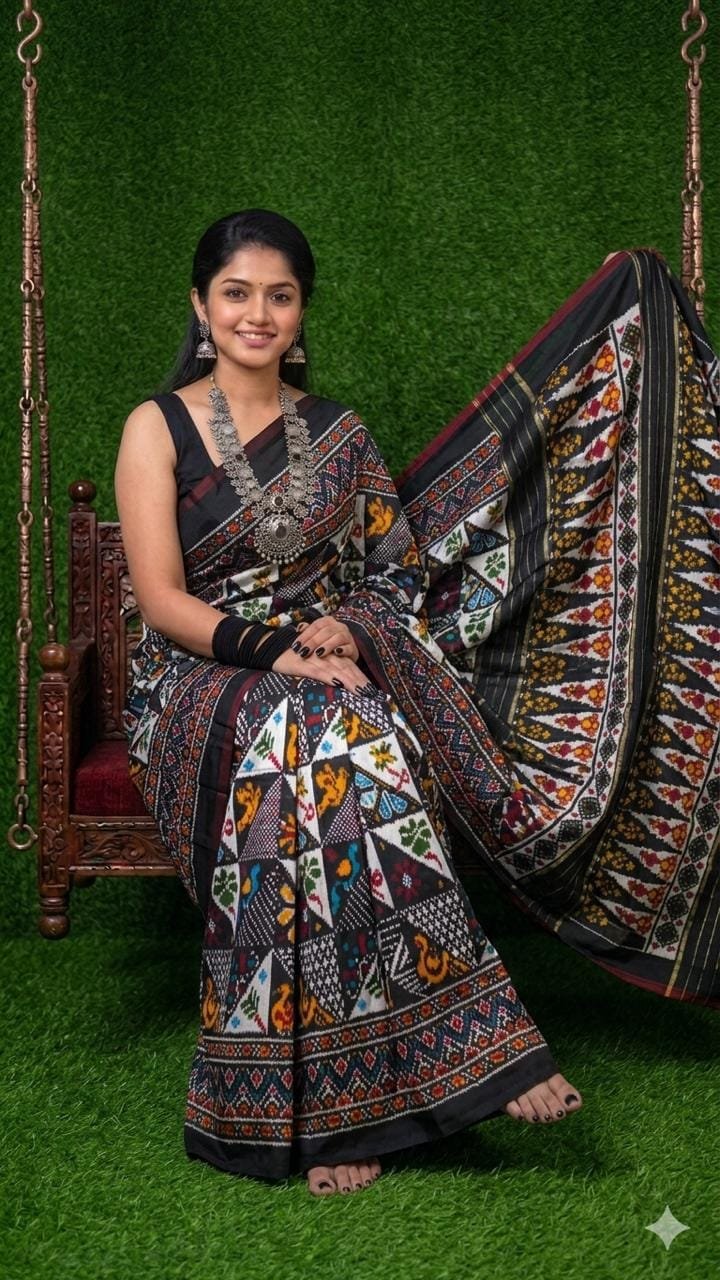 Ikkat designer silk sarees with a check border 5 Ikkat designer silk sarees with a check border