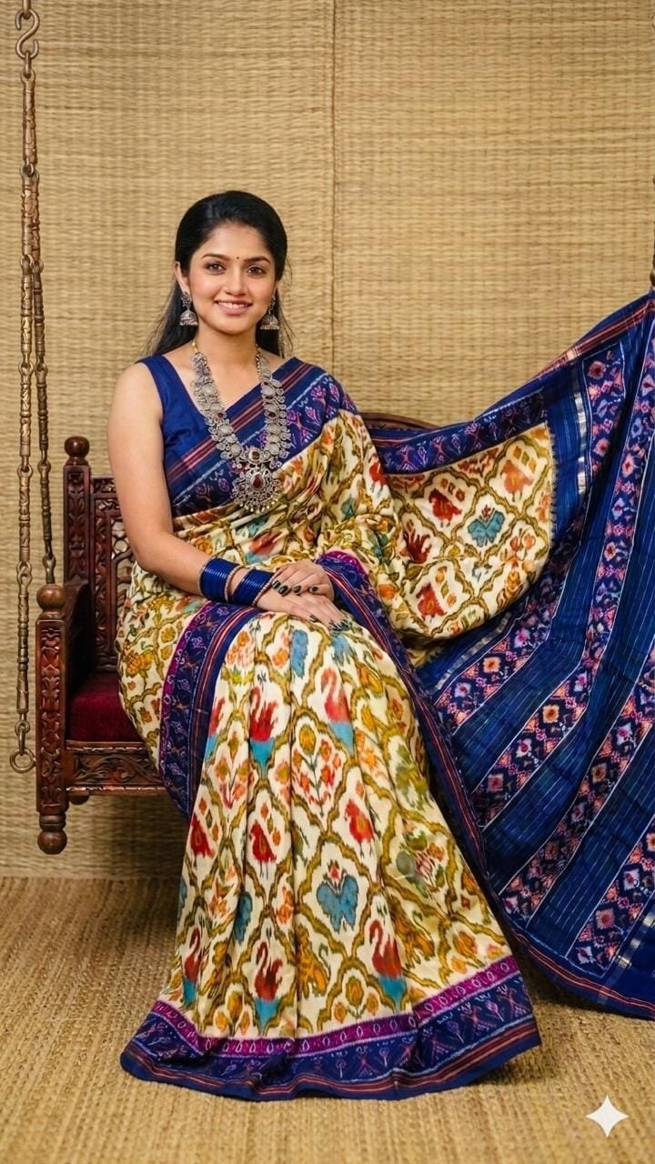 Ikkat designer silk sarees with a check border 6 Ikkat designer silk sarees with a check border