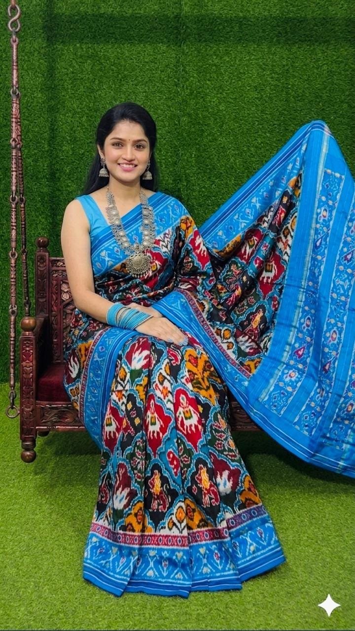 Ikkat designer silk sarees with a check border 7 Ikkat designer silk sarees with a check border