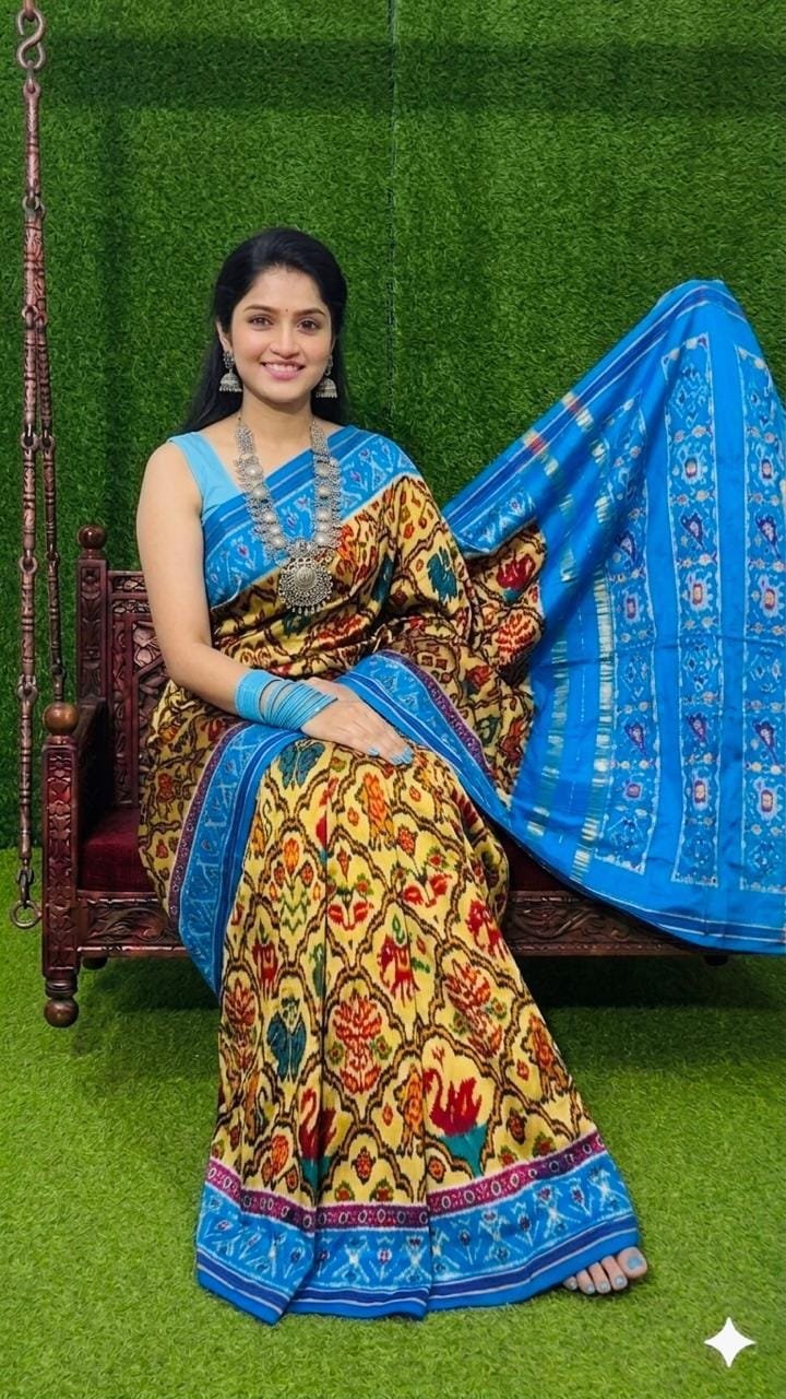 Ikkat designer silk sarees with a check border 8 Ikkat designer silk sarees with a check border
