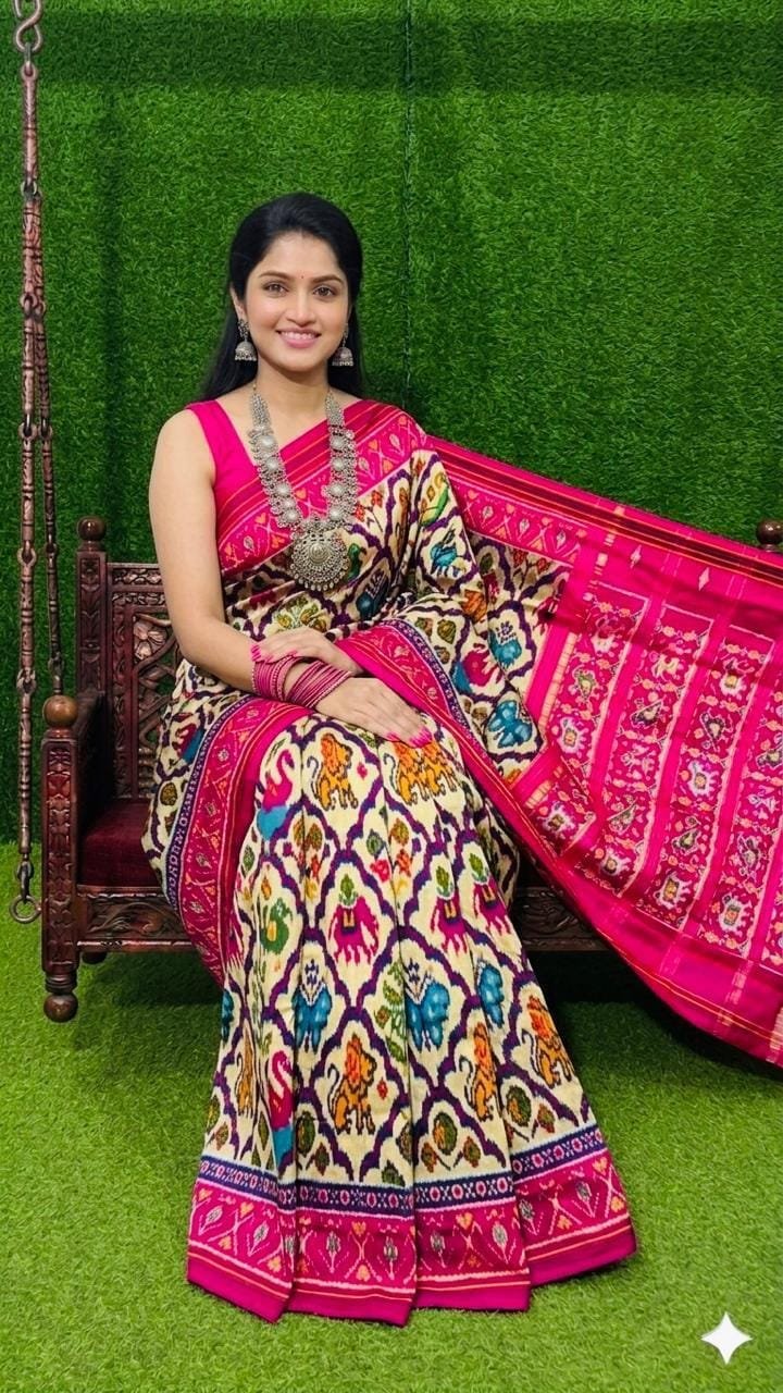 Ikkat designer silk sarees with a check border 9 Ikkat designer silk sarees with a check border