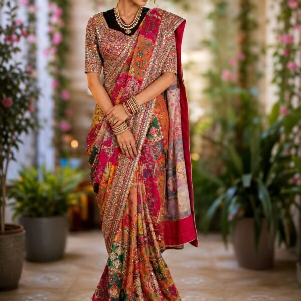 Pure Chinnon Designer Saree