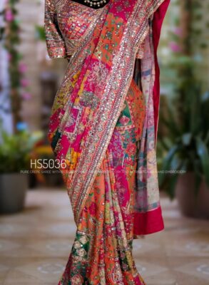 Pure Chinnon Designer Saree