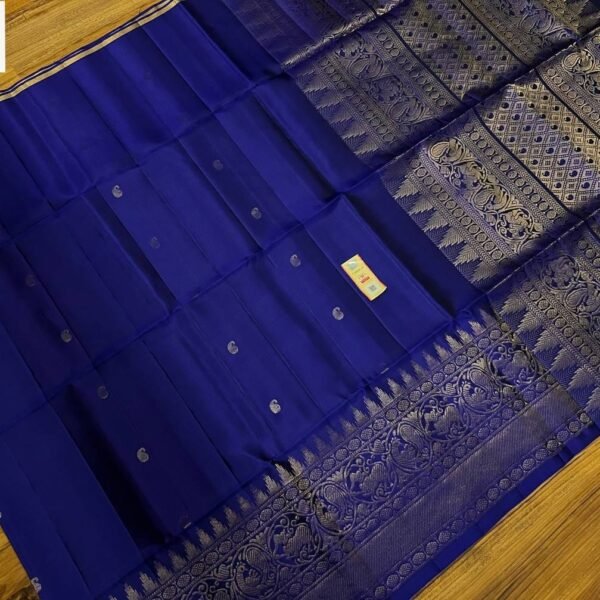 Pure silk Handloom Gold jarie border | Navy Blue