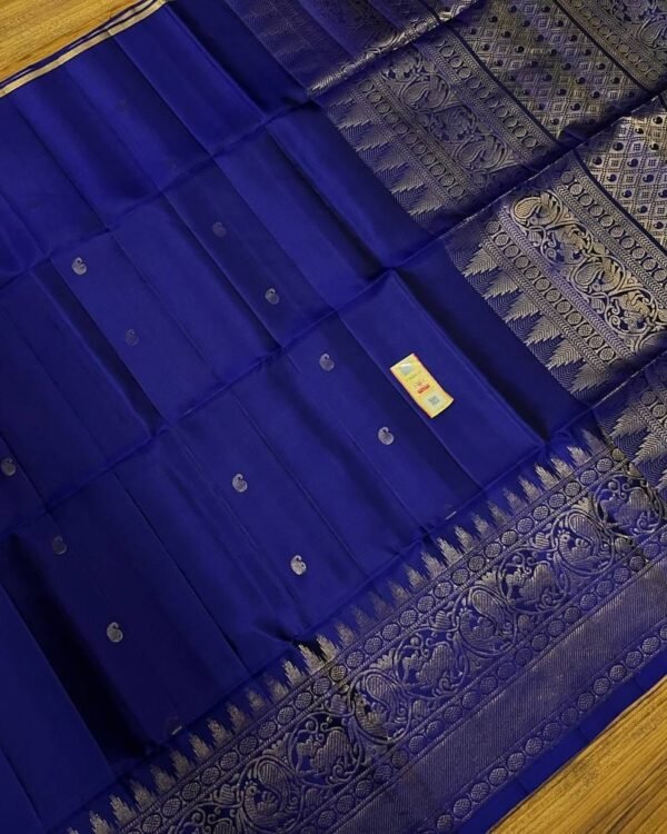 Pure silk Handloom Gold jarie border | Navy Blue