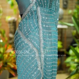 Tissue Chiffon Satin Sarees with Hand Embroidery