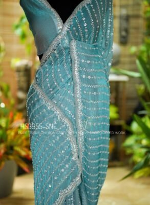 Tissue Chiffon Satin Sarees with Hand Embroidery