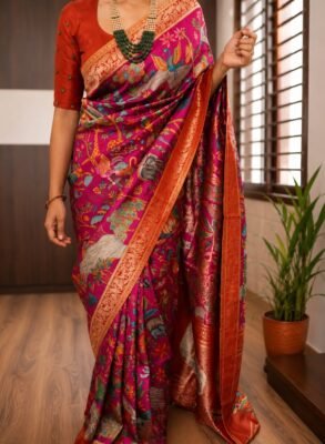 Kashmiri Kani weaving on pure munga silk saree