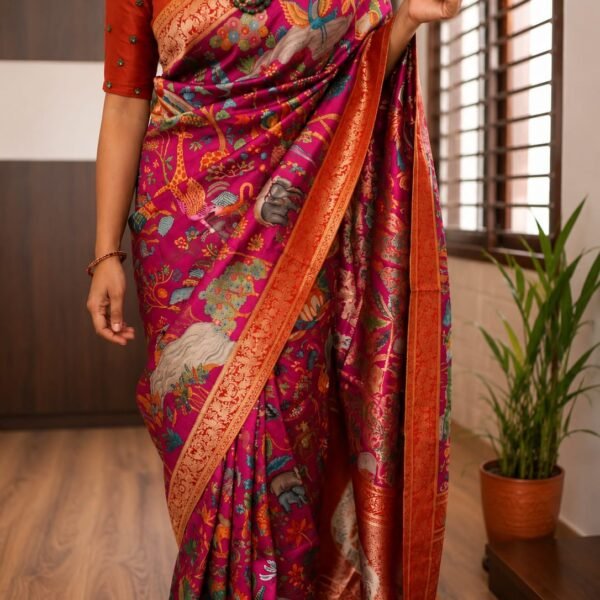 Kashmiri Kani weaving on pure munga silk saree
