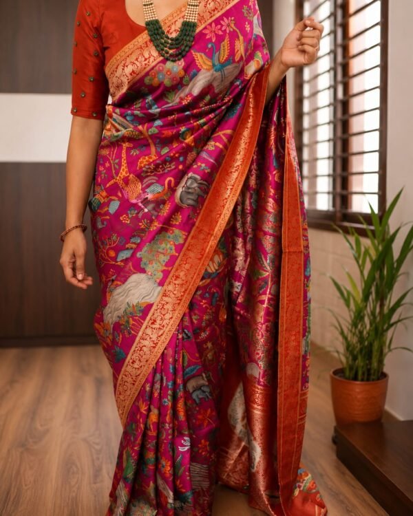 Kashmiri Kani weaving on pure munga silk saree